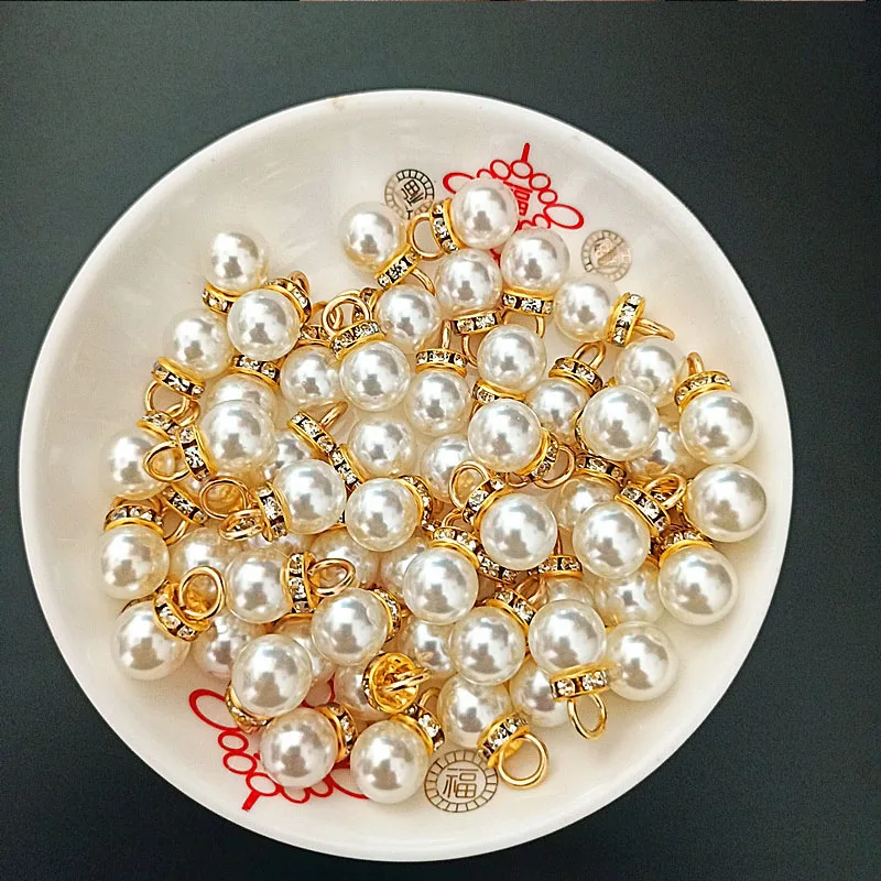 Resin Art Gift For Birthday - 30Pcs Round Pearl Diamond Pendant Gold