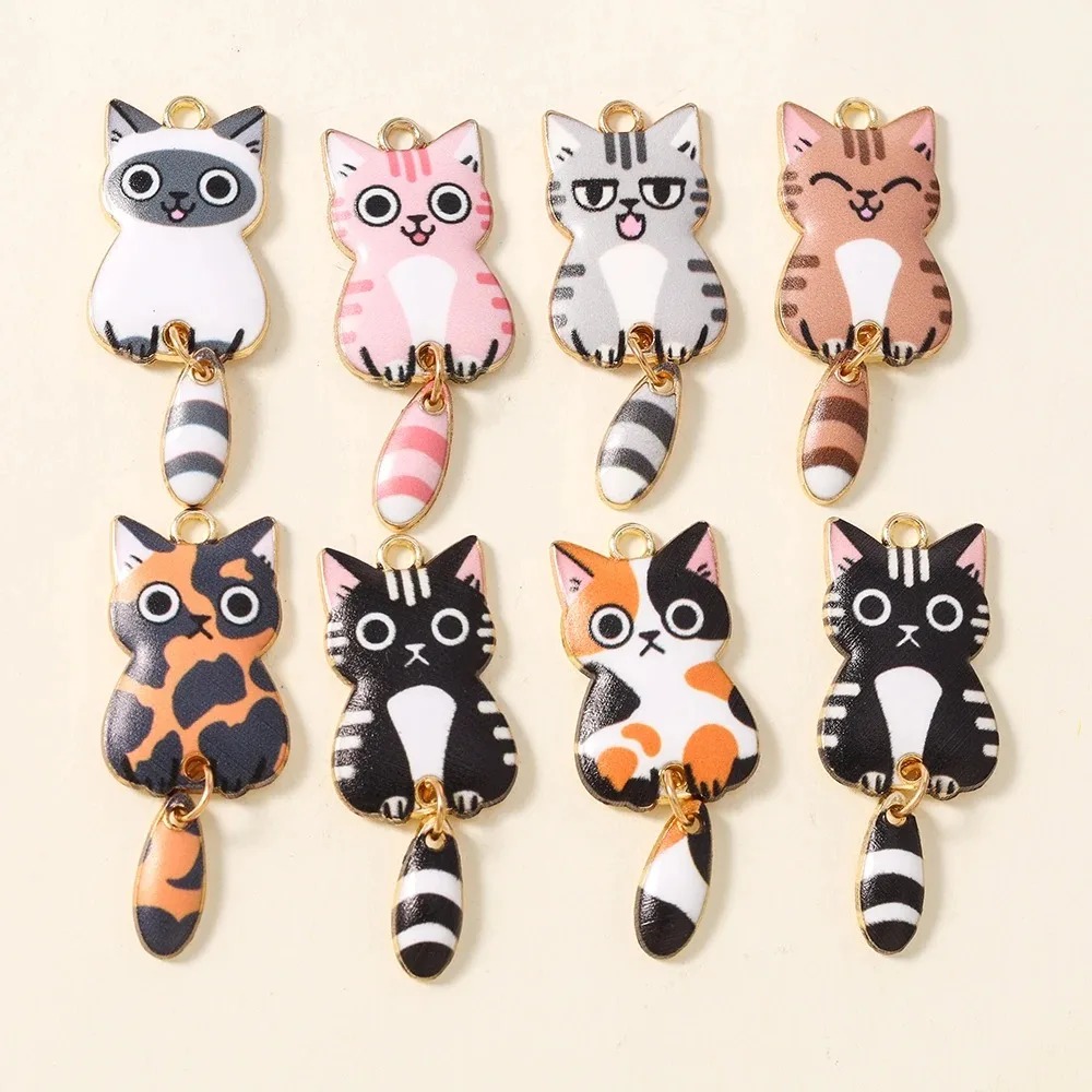 Resin Art Calligraphy - 10Pcs 16×39mm Cute Cartoon Cat Resin