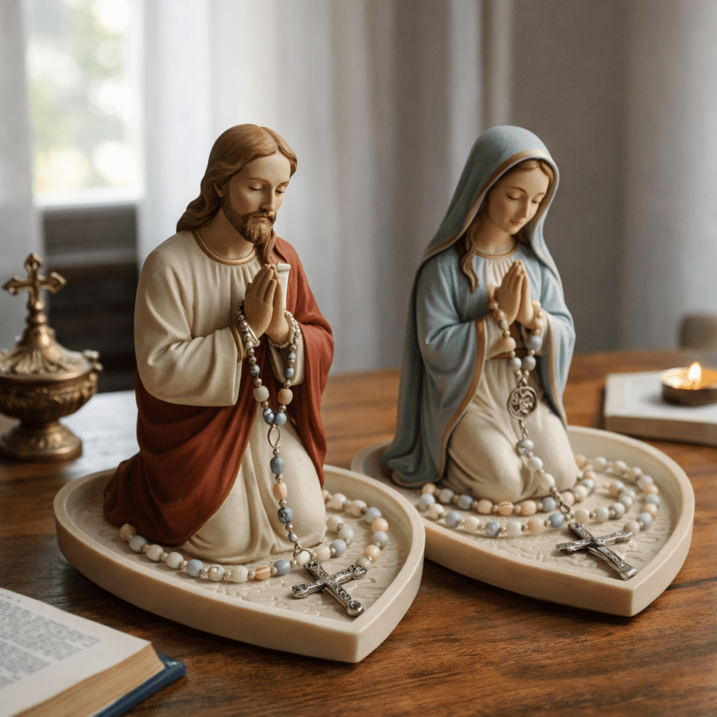Jesus Virgin Mary Praying Stat - Resin Art Tray review and price